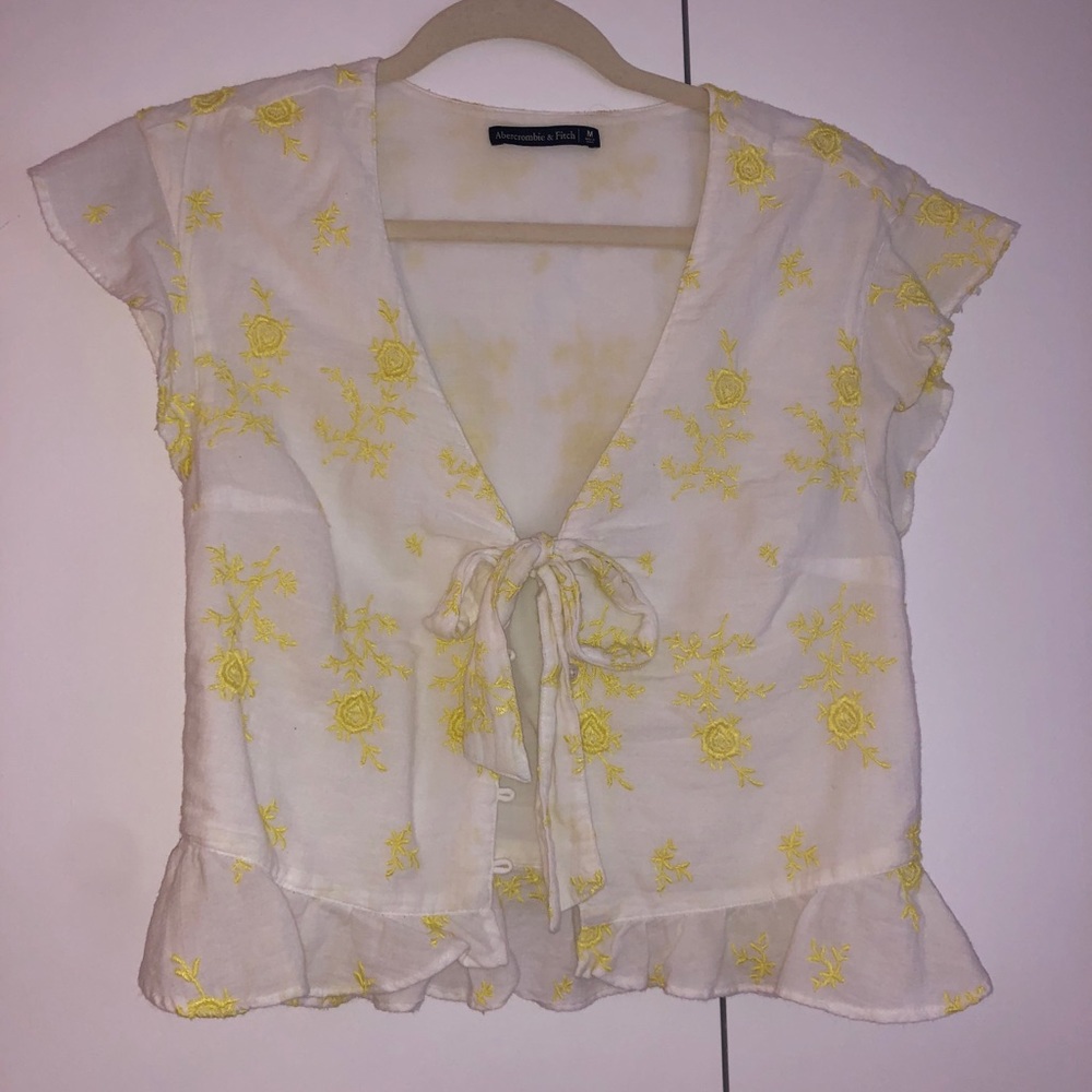A&F White and Yellow Blouse, GREAT condition